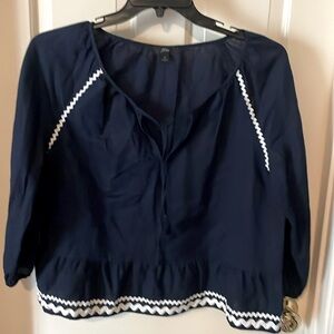 Adorable J Crew summer top. Navy with white rickrack trim.